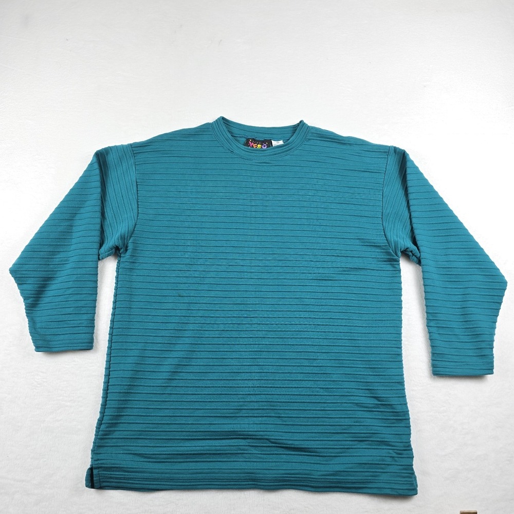 Vintage YFSC Basics Southern Classics Teal Quilted Ribbed Stripe Top Medium